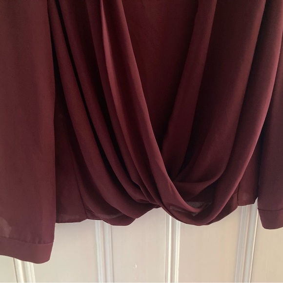 Krisa chiffon blouse with plunging drape front in deep wine color - Picture 4 of 5